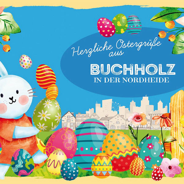 Schild Spruch Herzliche Ostergrüße aus Buchholz in der Nordheide Osterhase JW
