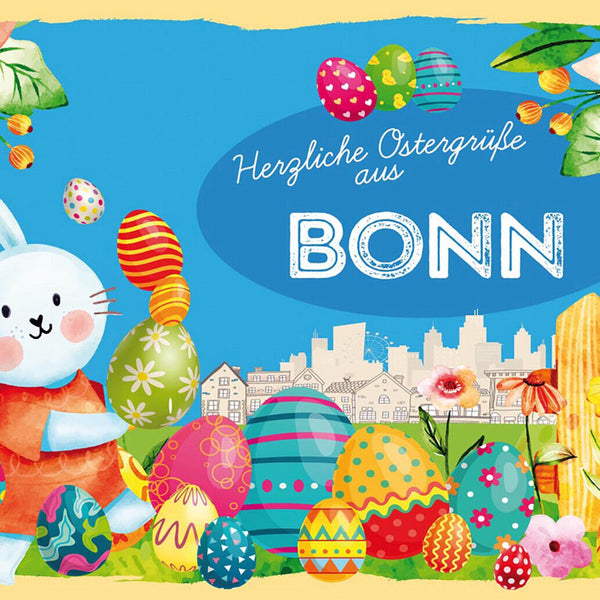 Schild Spruch Herzliche Ostergrüße aus Bonn Osterhase Eier Comic JW