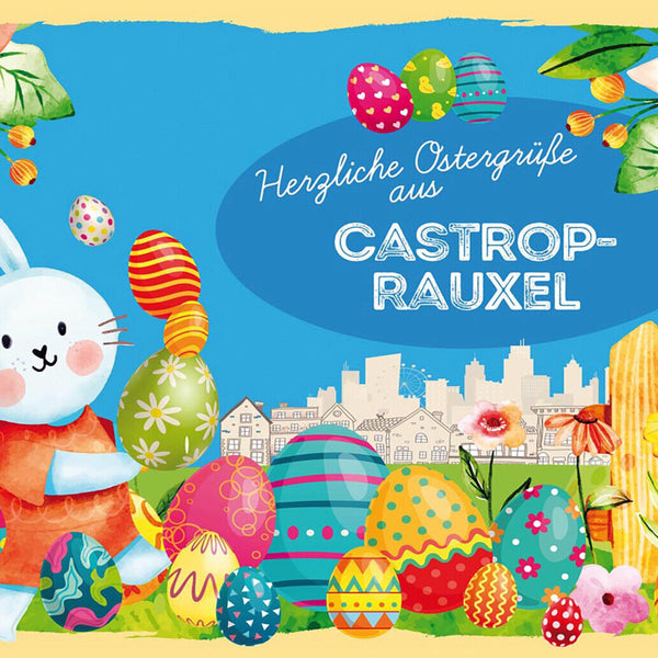 Schild Spruch Herzliche Ostergrüße aus Castrop-Rauxel Osterhase Comic JW