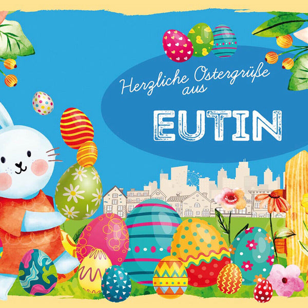 Schild Spruch Herzliche Ostergrüße aus Eutin Osterhase Eier Comic JW