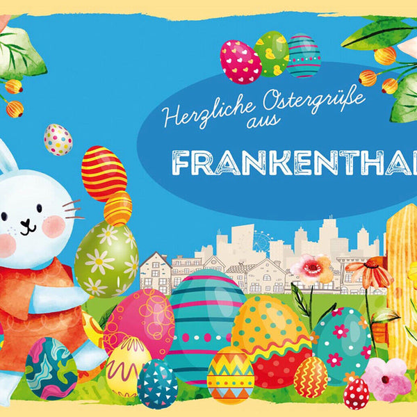 Schild Spruch Herzliche Ostergrüße aus Frankenthal Osterhase Eier Comic JW