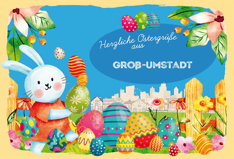 Schild Spruch Herzliche Ostergrüße aus Groß-Umstadt Osterhase Eier Comic JW