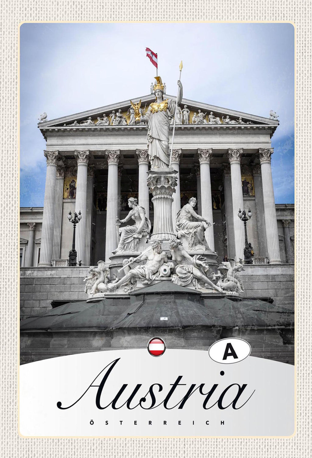 Schild Spruch Austria Österreich Parlament Pallas Athene JW