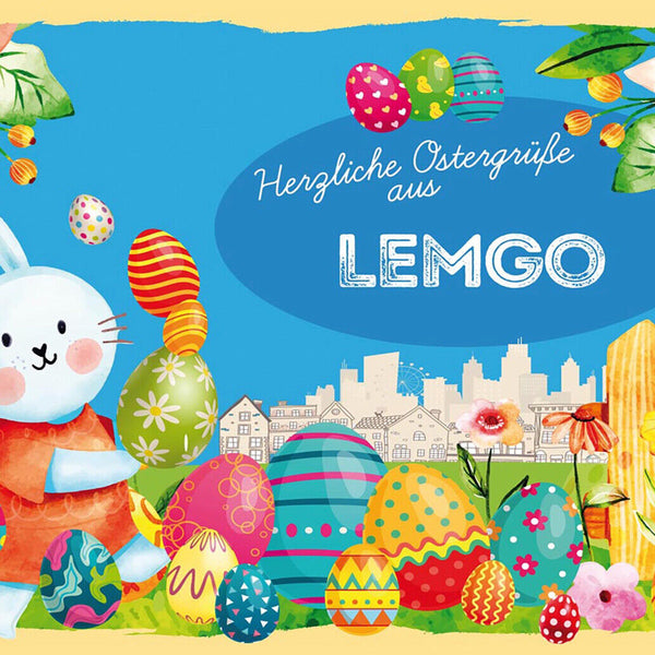Schild Spruch Herzliche Ostergrüße aus Lemgo Osterhase Eier Comic JW