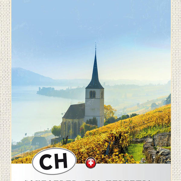 Schild Spruch Confoederatio Helvetica Switzerland Schweiz See Kirche JW