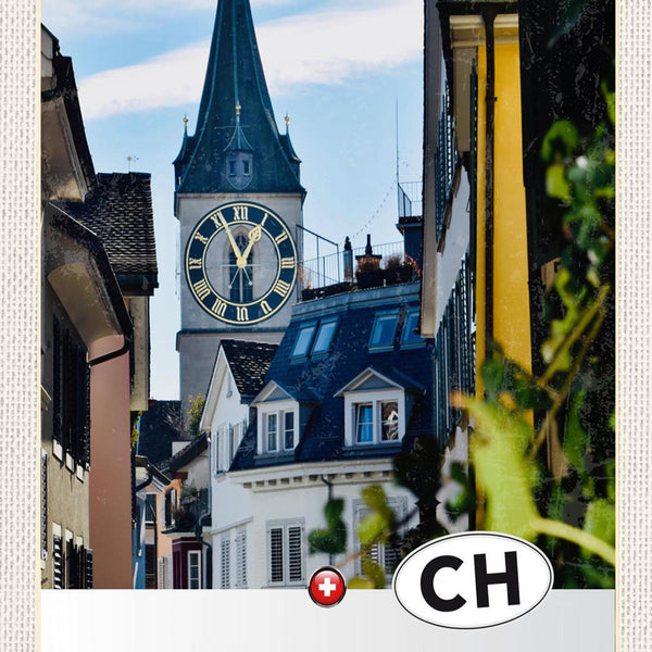 Schild Spruch Confoederatio Helvetica Switzerland Schweiz Krichturm Dorf JW