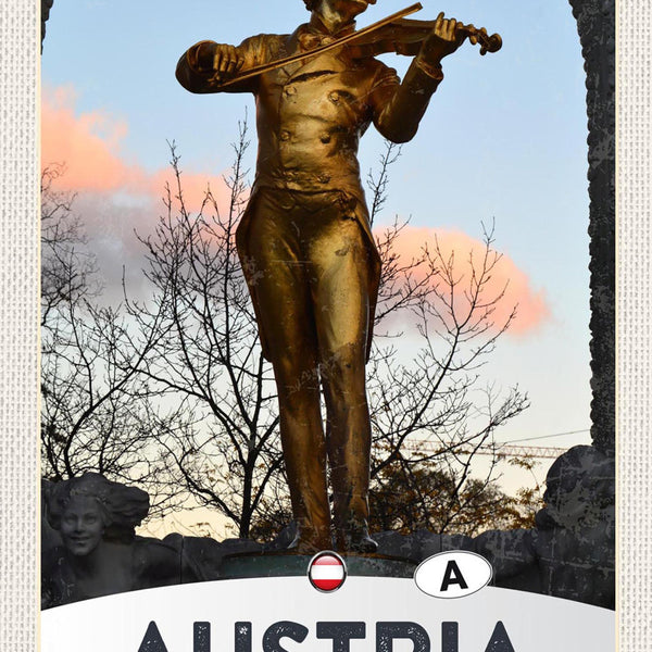 Schild Spruch Austria Österreich Johann Strauss Denkmal Wien JW