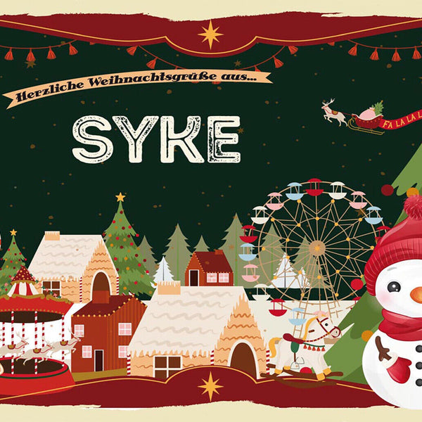 Schild Spruch Herzliche Weihnachtsgrüße aus Syke Comic Schneemann JW