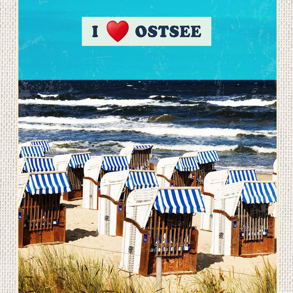 Schild Spruch I Love Ostsee Deutschland Meer Strandkörbe Strand JW