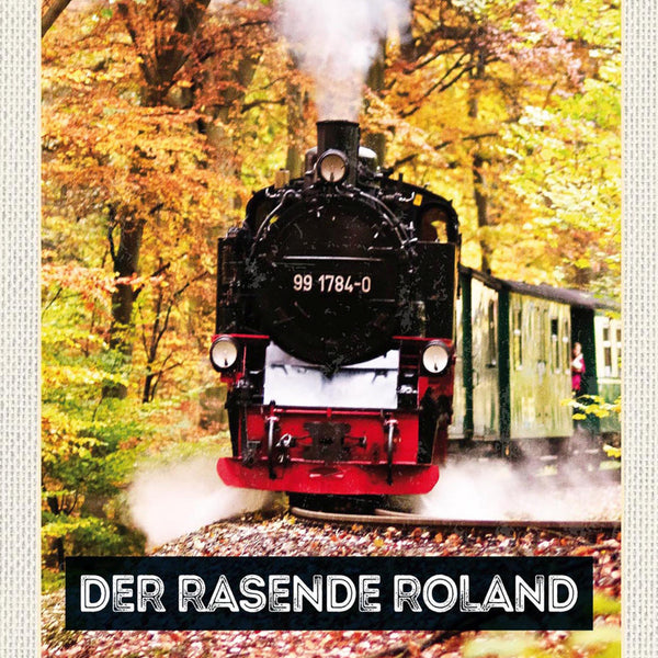 Schild Spruch Der rasende Roland Rügen Deutschland Wald Eisenbahn JW