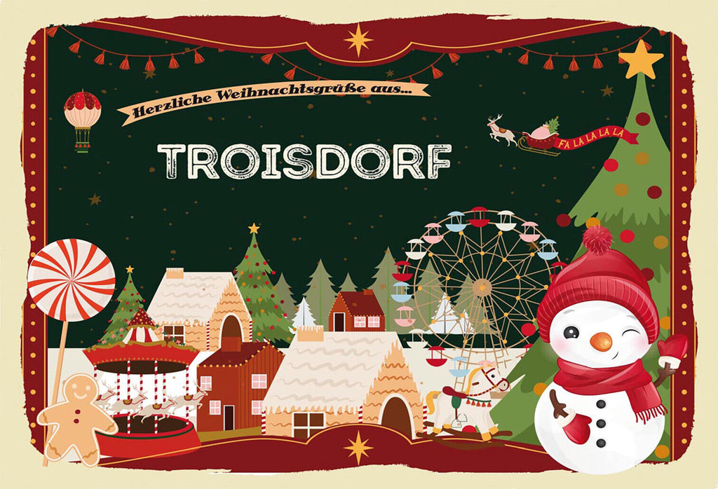 Schild Spruch Herzliche Weihnachtsgrüße aus Troisdorf Comic Schneemann JW