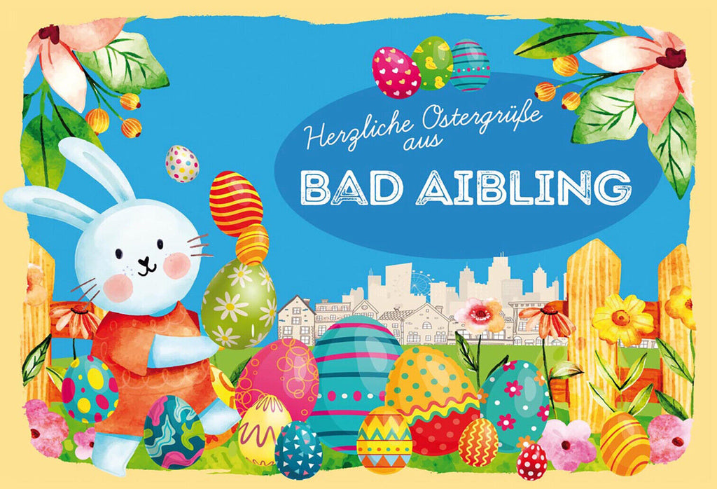 Schild Spruch Herzliche Ostergrüße aus Bad Aibling Osterhase Eier Comic JW