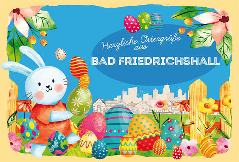 Schild Spruch Herzliche Ostergrüße aus Bad Friedrichshall Osterhase Comic JW