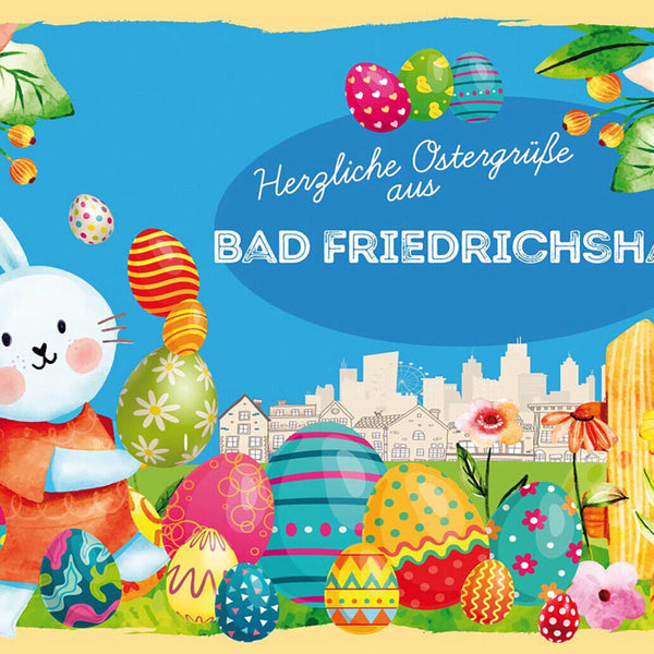 Schild Spruch Herzliche Ostergrüße aus Bad Friedrichshall Osterhase Comic JW