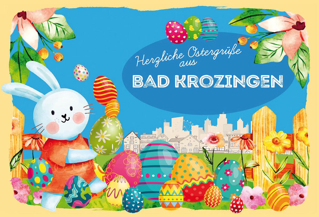 Schild Spruch Herzliche Ostergrüße aus Bad Krozingen Osterhase Eier Comic JW