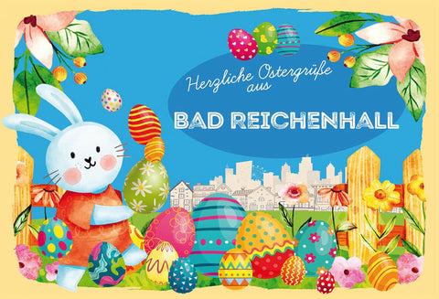 Schild Spruch Herzliche Ostergrüße aus Bad Reichenhall Osterhase Eier Comic JW
