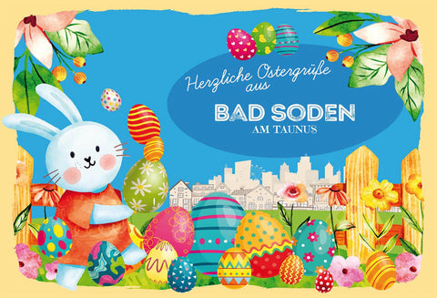 Schild Spruch Herzliche Ostergrüße aus Bad Soden am Taunus Osterhase Comic JW