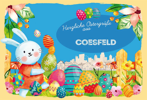 Schild Spruch Herzliche Ostergrüße aus Coesfeld Osterhase Eier Comic JW