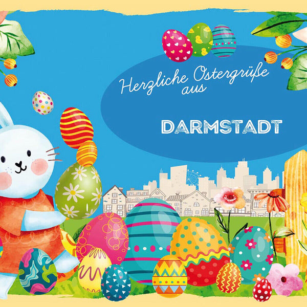 Schild Spruch Herzliche Ostergrüße aus Darmstadt Osterhase Eier Comic JW