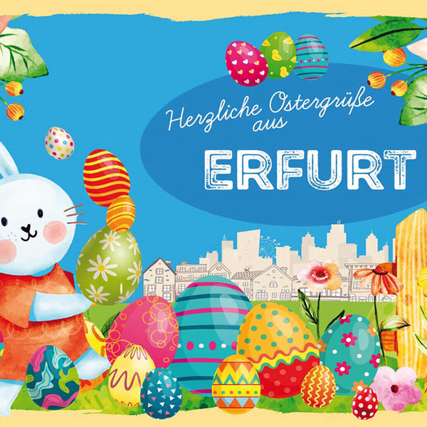 Schild Spruch Herzliche Ostergrüße aus Erfurt Osterhase Eier Comic JW