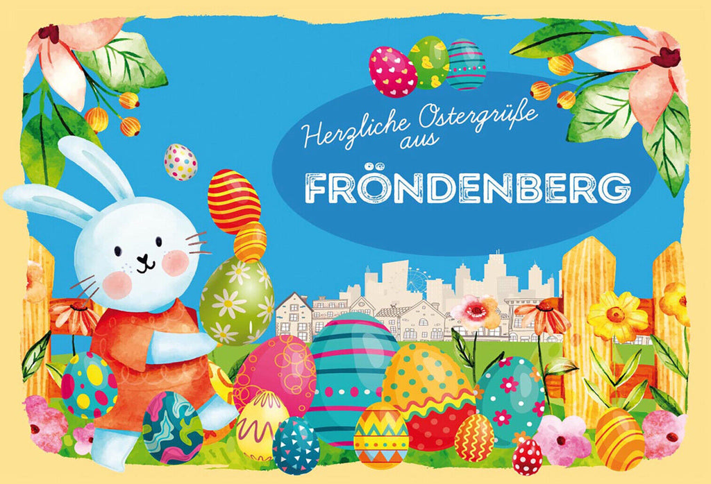Schild Spruch Herzliche Ostergrüße aus Fröndenberg Osterhase Eier Comic JW