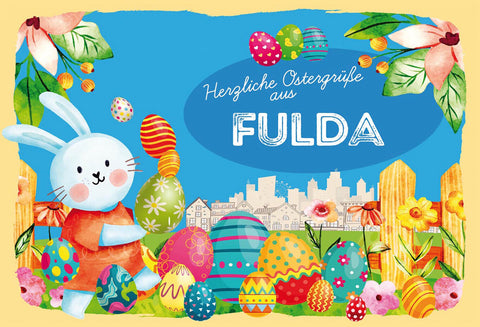 Schild Spruch Herzliche Ostergrüße aus Fulda Osterhase Eier Comic JW