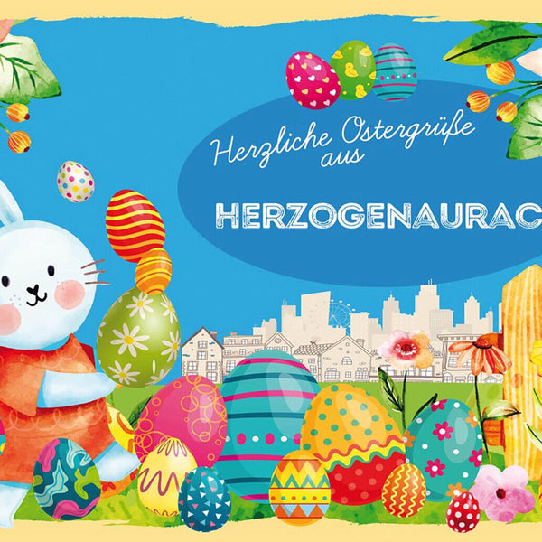 Schild Spruch Herzliche Ostergrüße aus Herzogenaurach Osterhase Eier Comic JW