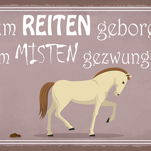 Schild Spruch Zum Reiten geboren Zum Misten gezwungen Pferd JW