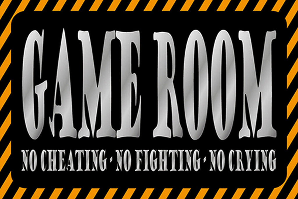 Schild Spruch Game Room No Cheating No Fighting No Crying Spielzimmer JW