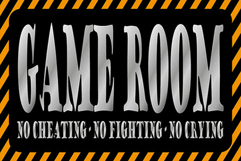 Schild Spruch Game Room No Cheating No Fighting No Crying Spielzimmer JW