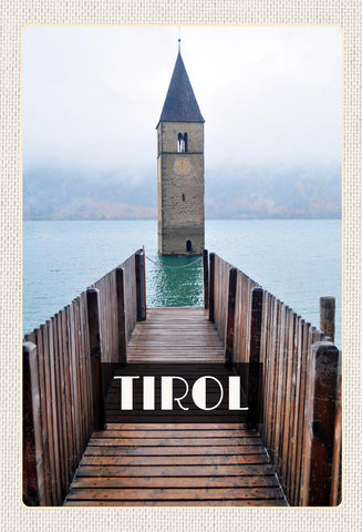 Schild Spruch Tirol Österreich Kirchturm im Reschensee Vinschgau JW