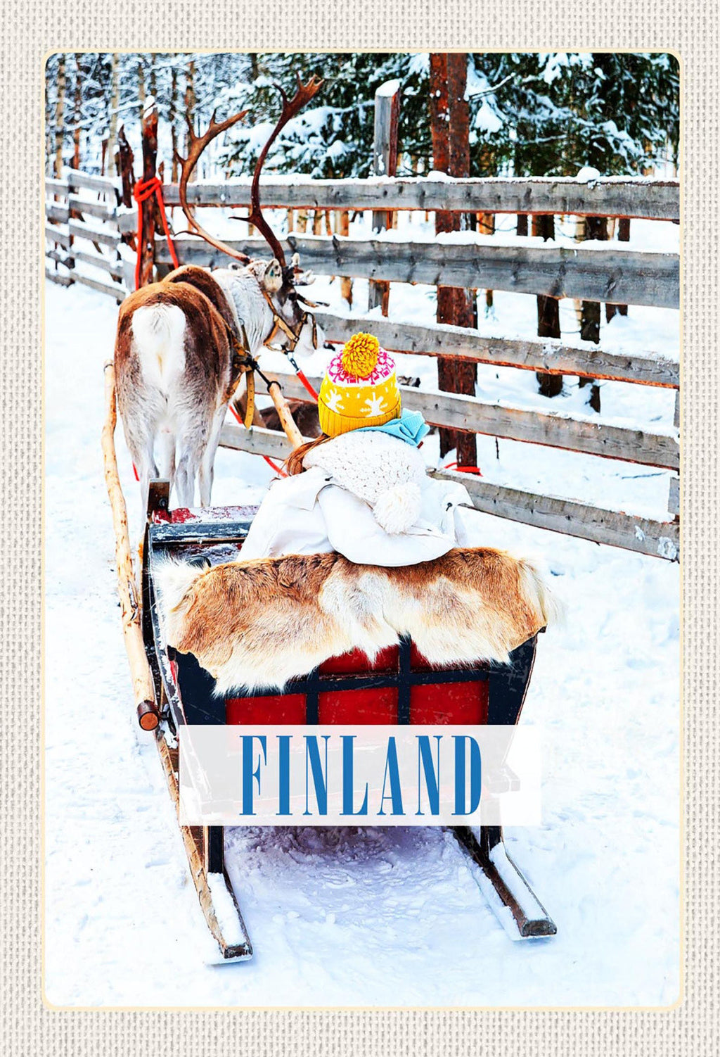 Schild Spruch Finland Finnland Rentier Schlitten Schnee Winter JW