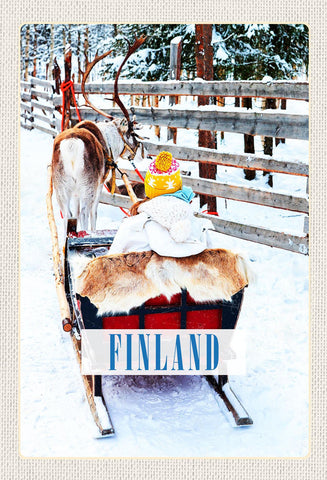 Schild Spruch Finland Finnland Rentier Schlitten Schnee Winter JW