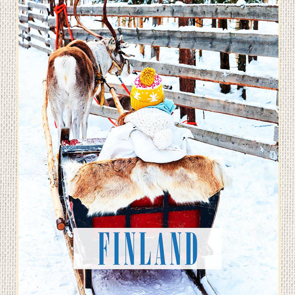 Schild Spruch Finland Finnland Rentier Schlitten Schnee Winter JW