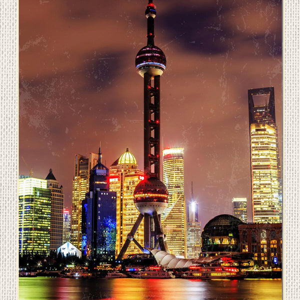 Schild Spruch Shanghai China Wolkenkratzer Nacht Hafen JW