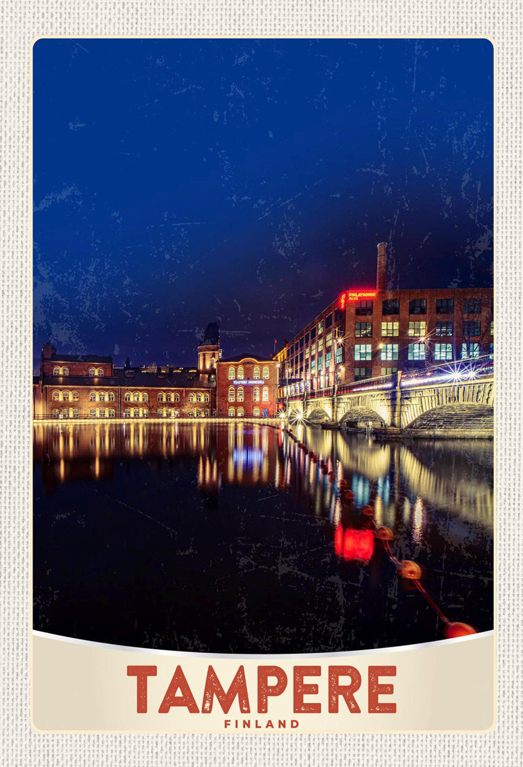Schild Spruch Tampere Finland Finnland See Nacht Stadt Häuser JW