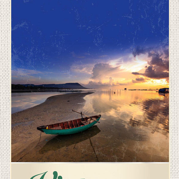 Schild Spruch Vietnam Boot Meer Strand Sonnenuntergang JW