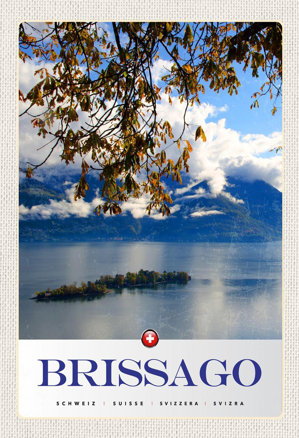 Schild Spruch Brissago Switzerland Schweiz See Berg Insel JW