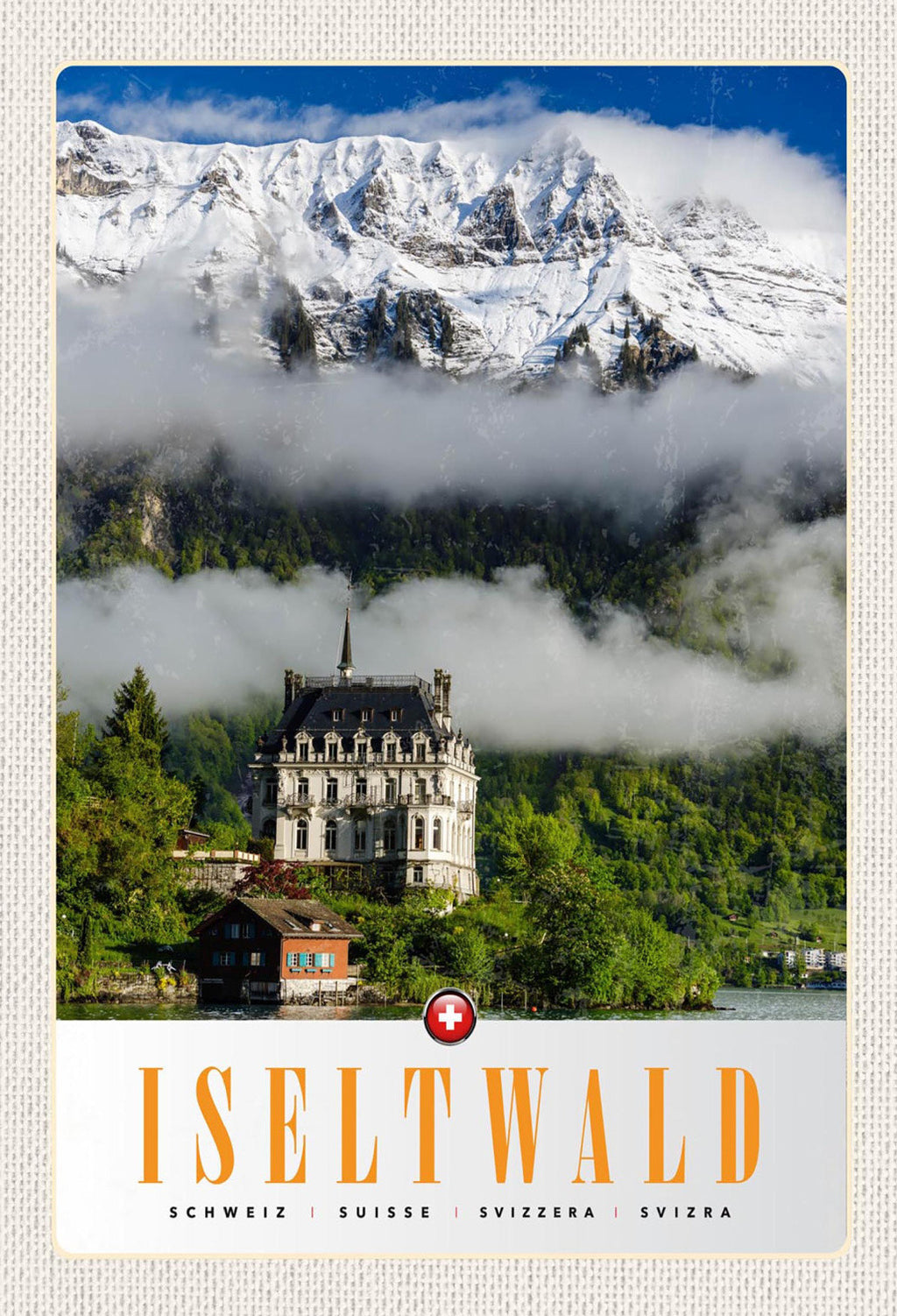Schild Spruch Iseltwald Switzerland Schweiz See Berge Schloss  JW