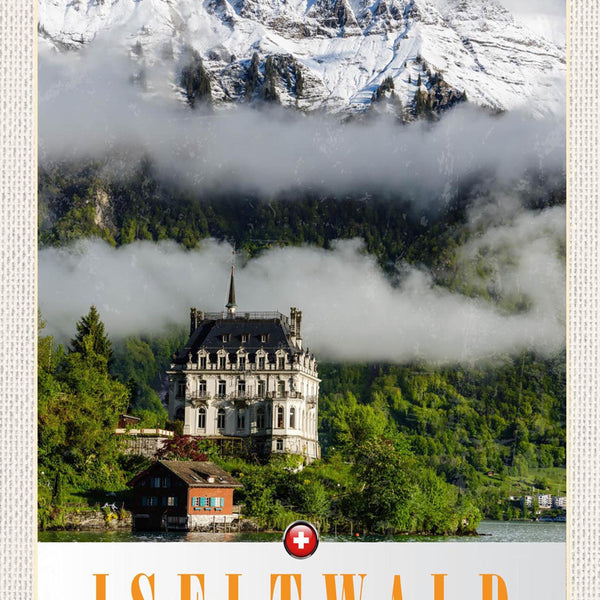 Schild Spruch Iseltwald Switzerland Schweiz See Berge Schloss  JW