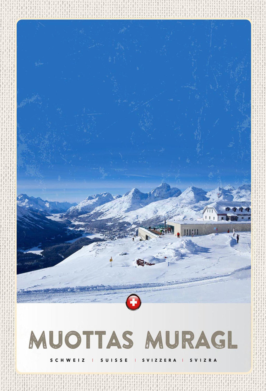 Schild Spruch Muottas Muragl Switzerland Schweiz Berge Schnee JW