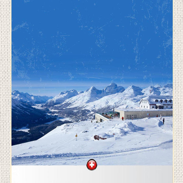Schild Spruch Muottas Muragl Switzerland Schweiz Berge Schnee JW
