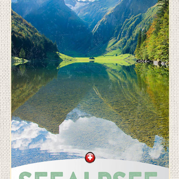 Schild Spruch Seealpsee Switzerland Schweiz Berge Wald JW
