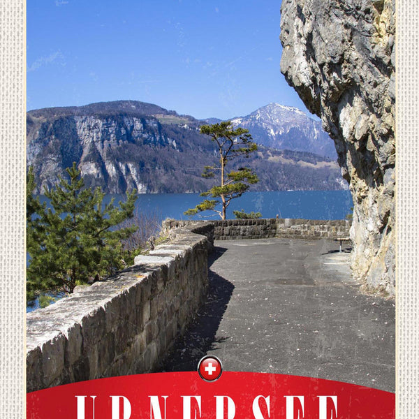 Schild Spruch Urnersee Switzerland Schweiz Felsen Berge Uferweg JW