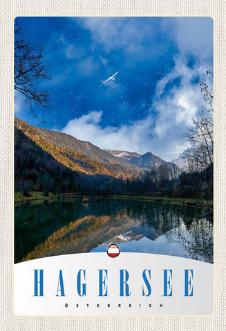 Schild Spruch Hagersee Österreich Berge Wald Segelflugzeug JW