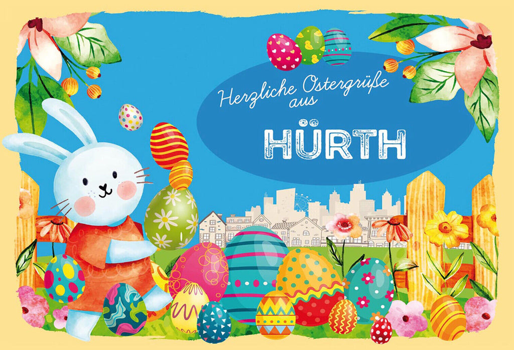 Schild Spruch Herzliche Ostergrüße aus Hürth Osterhase Eier Comic JW