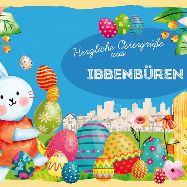 Schild Spruch Herzliche Ostergrüße aus Ibbenbüren Osterhase Eier Comic JW