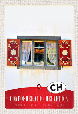 Schild Spruch Confoederatio Helvetica Switzerland Schweiz Fenster  Blech Holz JW