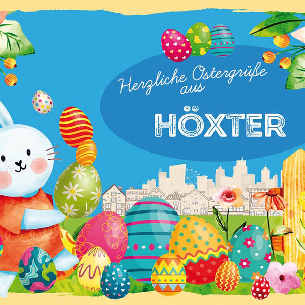 Schild Spruch Herzliche Ostergrüße aus Höxter Osterhase Eier Comic JW