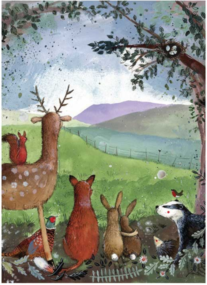 Alex Clark Karte Tiere am Waldrand Forest Friends 140x140 mm incl. Umschlag 0043